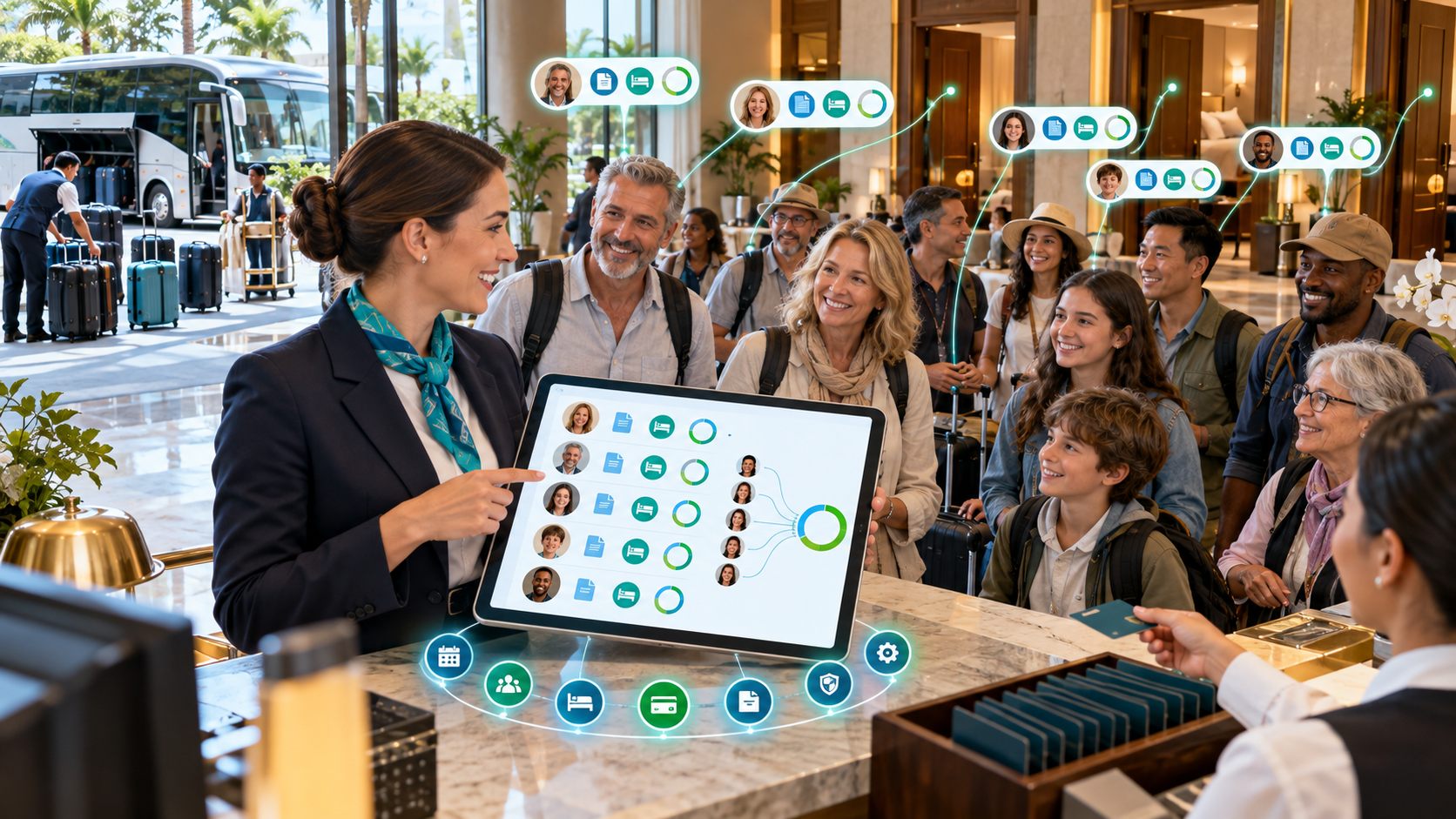 group travel management software dashboard showing traveller list, rooming and payment status
