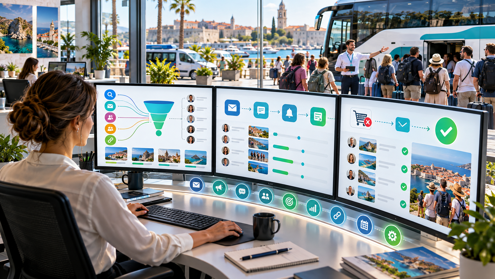 tour operator marketing software dashboard showing booking sources and campaigns